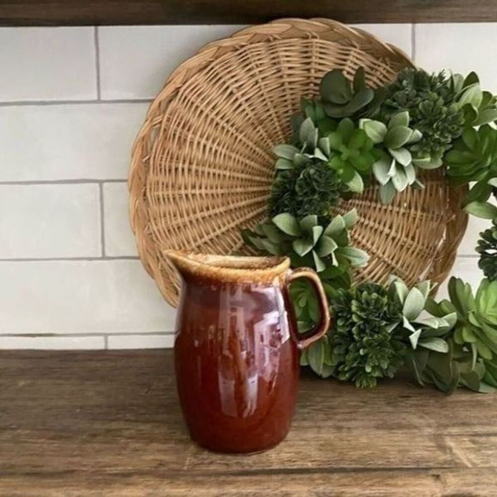 Vintage Hull Stoneware Brown Drip Glazed Pottery Pitcher Creamer Gravy Syrup